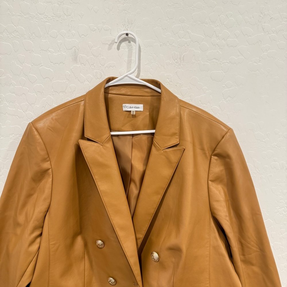 Calvin Klein Double-Breasted Faux Leather Blazer Womens 24W Business Casual - Picture 2 of 11